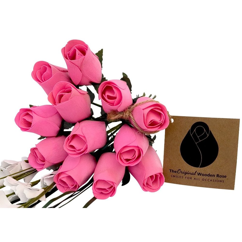 1 Dozen All Pink Breast Cancer Awareness Bouquet. The Original Wooden Rose
